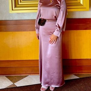 pink satin skirt plus top